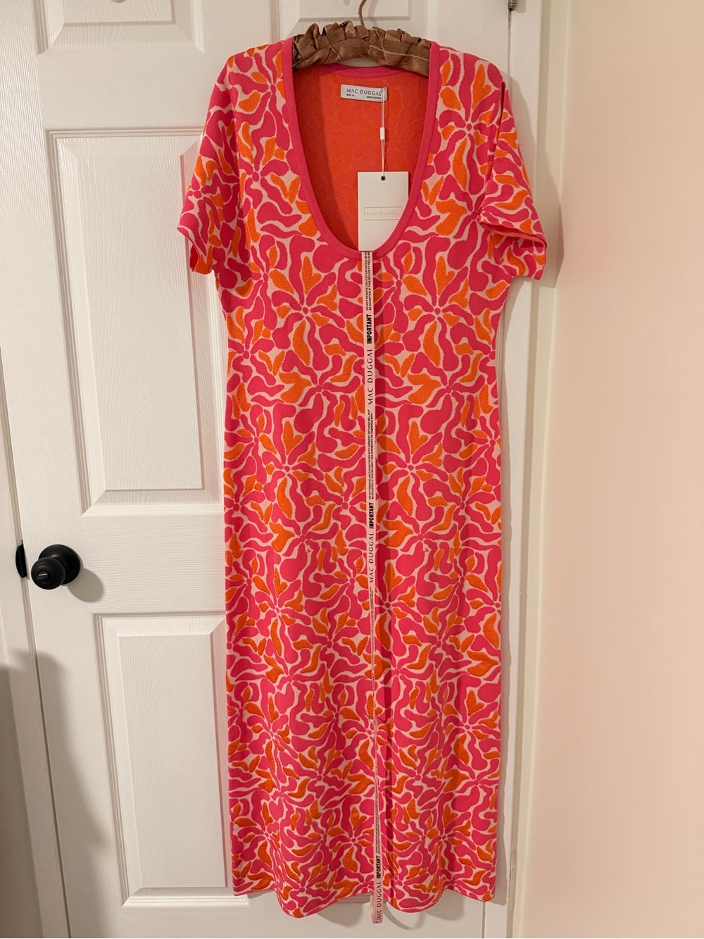 Mac Duggal Pink & Orange Printed Swim Cover-Up Maxi